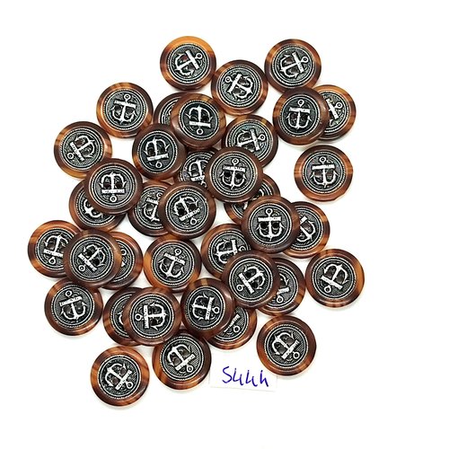 37 boutons en résine marron et argenté - une ancre - 15mm - tr5044