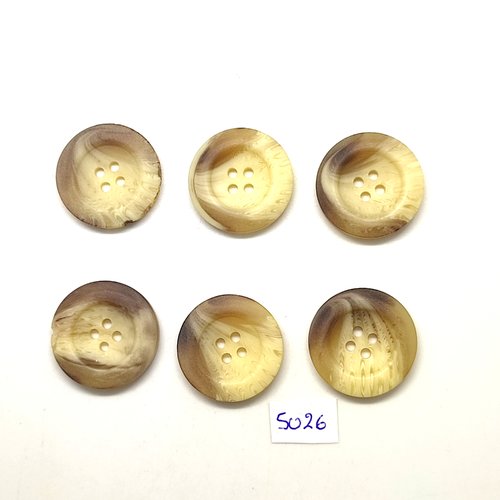 6 boutons en résine beige - 25mm - tr5026