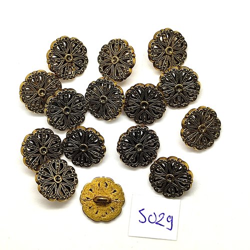 15 boutons en résine doré - 14mm - tr5029
