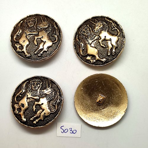 4 boutons en métal doré - 39mm - tr5030