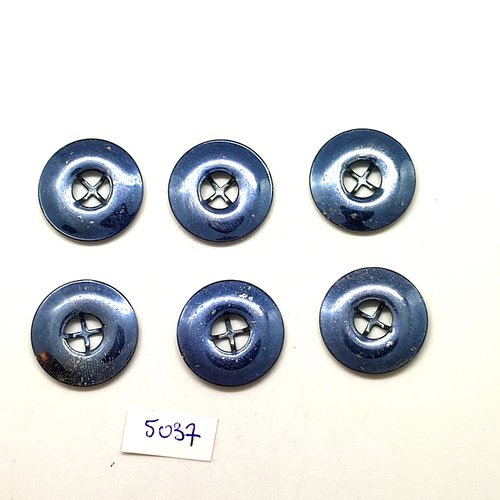 6 boutons en métal bleu / gris - 22mm - tr5037