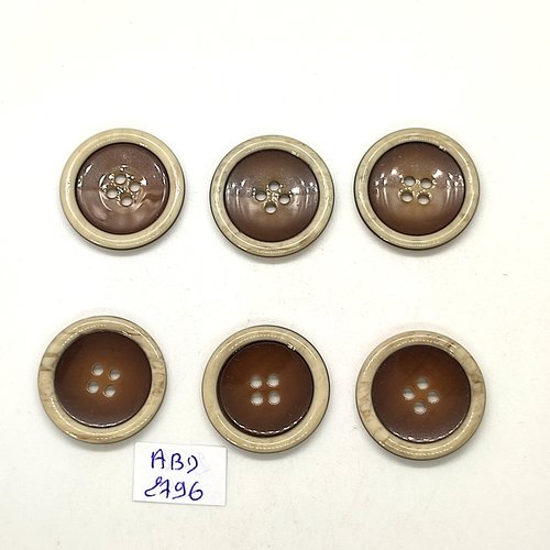 6 boutons en résine marron et beige - 25mm - abd2796