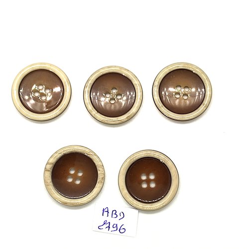5 boutons en résine marron et beige - 25mm - abd2796
