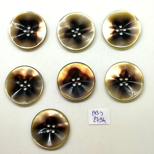 7 boutons en résine marron - 28mm - abd2794