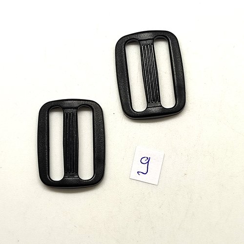 2 boucles de ceinture coulissante en résine noir - 23x31mm