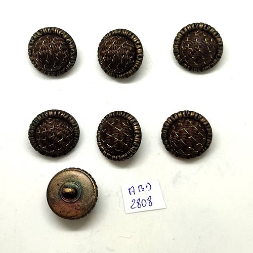 7 boutons en résine marron et doré et métal doré dessous - 20mm - abd2808