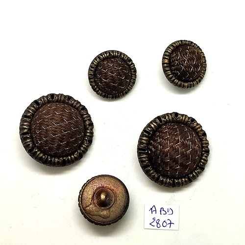 5 boutons en résine marron et doré et métal doré dessous - 30mm et 20mm - abd2807