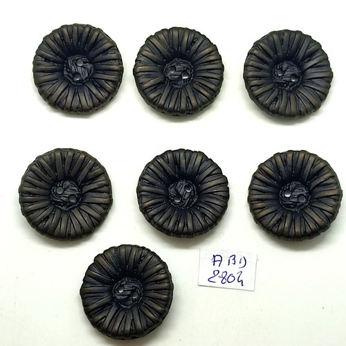7 boutons en résine noir - 28mm - abd2804