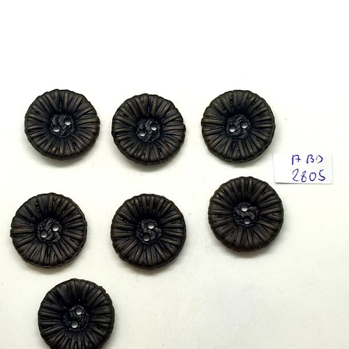 7 boutons en résine noir - 23mm - abd2805