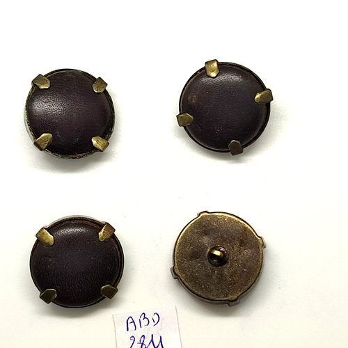 4 boutons en cuir marron foncé et métal doré - 24mm - abd2811