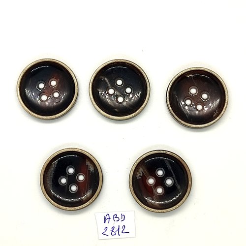 5 boutons en résine marron et beige - 23mm - abd2812