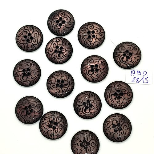 14 boutons en résine marron / rose - 17mm - abd2815