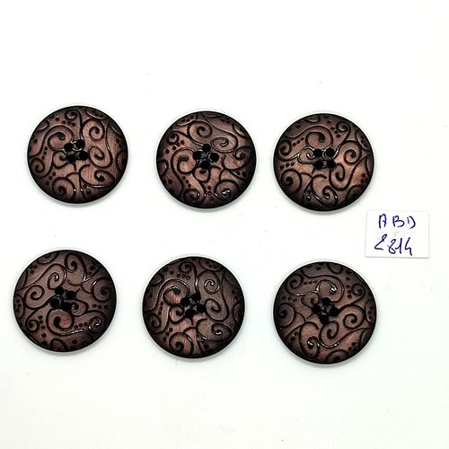 6 boutons en résine marron / rose - 23mm - abd2814