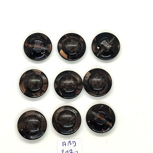 9 boutons en résine marron et doré - 18mm - abd2830