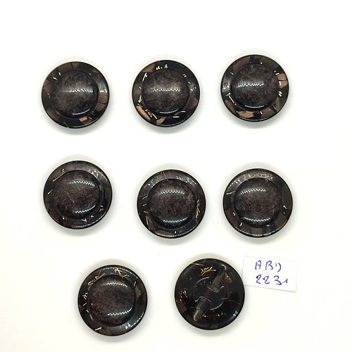 8 boutons en résine marron et doré - 23mm - abd2831