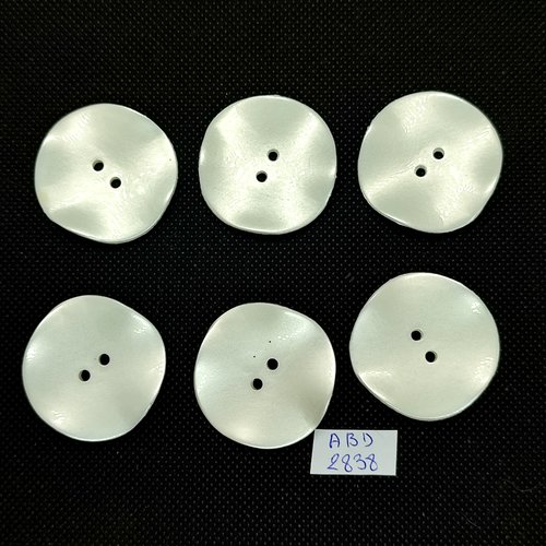 6 boutons en résine blanc - 34mm - abd2838