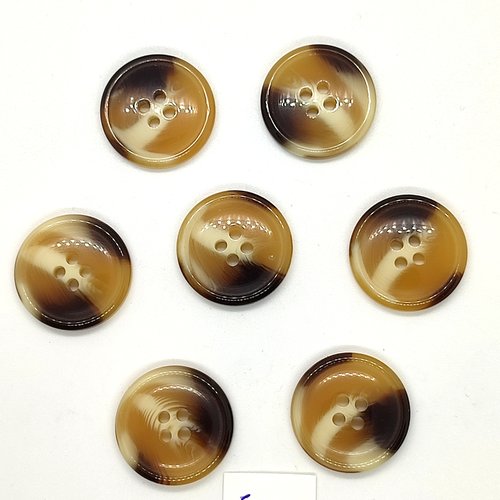 7 boutons en résine marron et beige - 22mm - tr5050