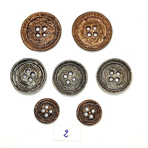 7 boutons en métal doré et argenté - vintage - 26mm - 24mm et 16mm