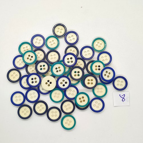 8 boutons en résine multicolore et écru - 12mm