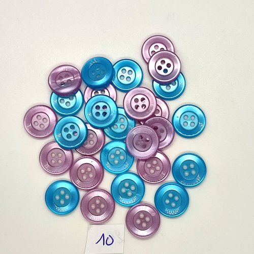 28 boutons en résine bleu et lilas - 14mm