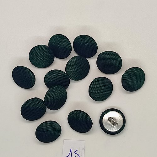 14 boutons en passementerie vert et métal argenté - 14mm