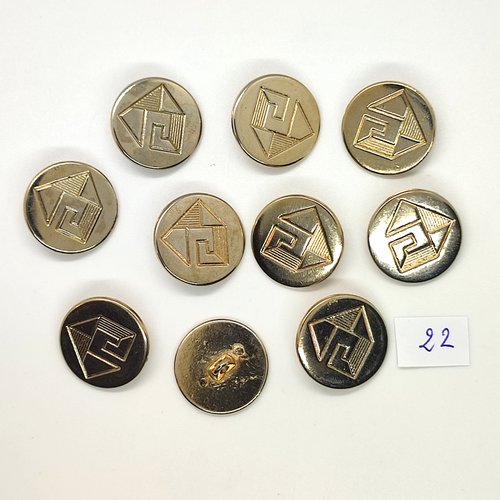 10 boutons en métal doré - 22mm