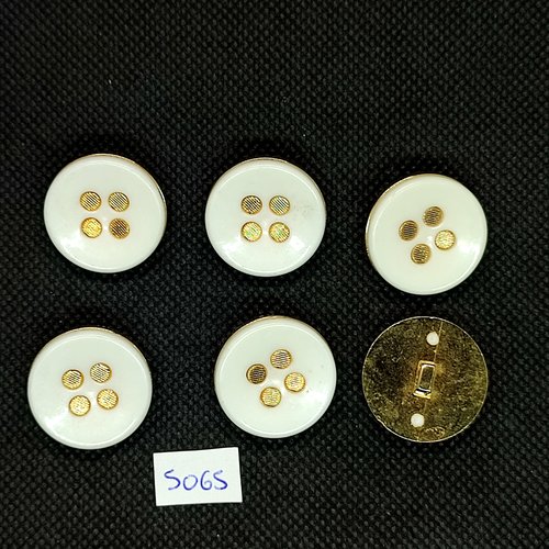 6 boutons en résine blanc et doré - 23mm - tr5065