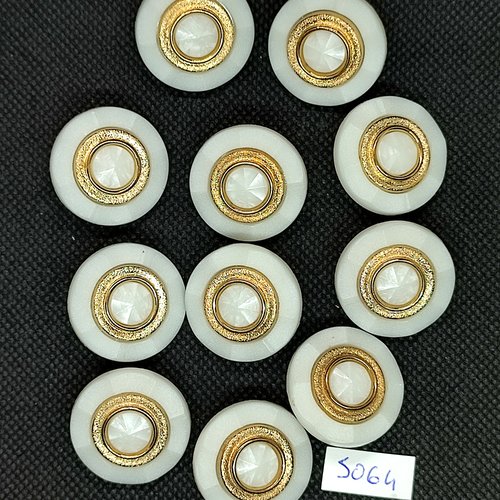 11 boutons en résine blanc cassé et doré - 25mm - tr5064