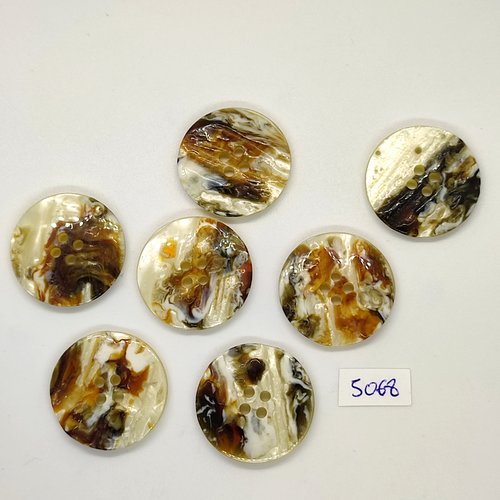 7 boutons en résine marron et beige - 28mm - tr5068