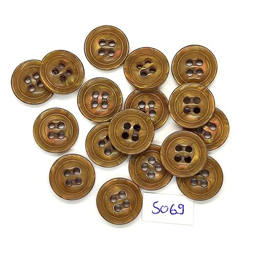 17 boutons en résine marron / kaki - 17mm - tr5069