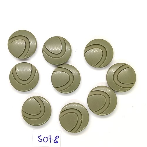 9 boutons en résine vert / kaki - 18mm - tr5078
