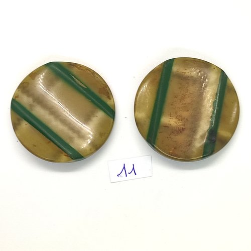 1 boucle de ceinture en bakélite vintage vert et ocre et métal dessous - 40mm