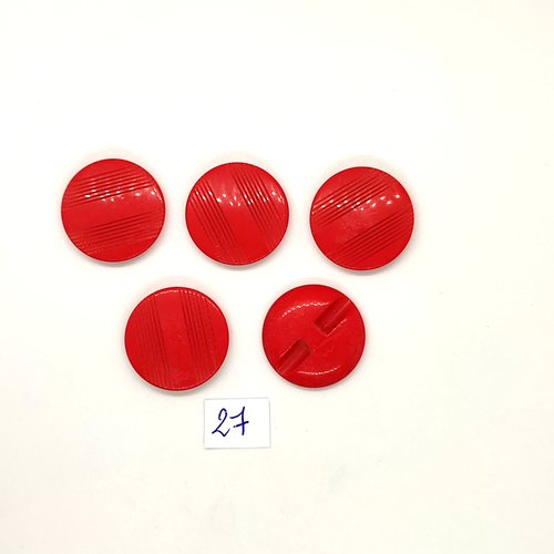 5 boutons en résine rouge - 23mm - 27