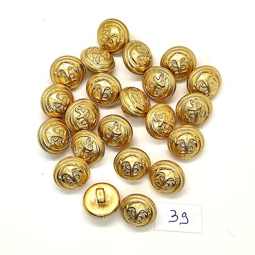 22 boutons en résine doré - une ancre - 15mm - 39