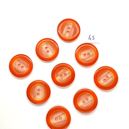 9 boutons en résine orange et écru - 23mm - 45