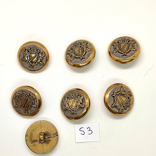 7 boutons en résine doré - 21mm - 53