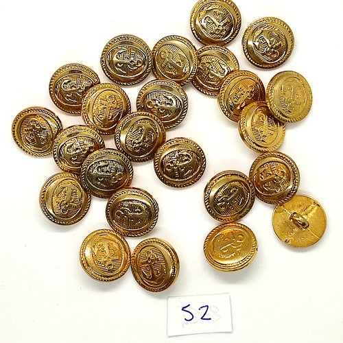 24 boutons en résine doré - une ancre - 15mm - 52