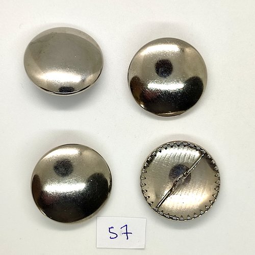 4 boutons en métal argenté - 28mm - 57