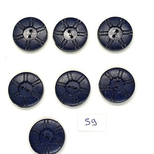 7 boutons en résine bleu foncé - 22mm - 59