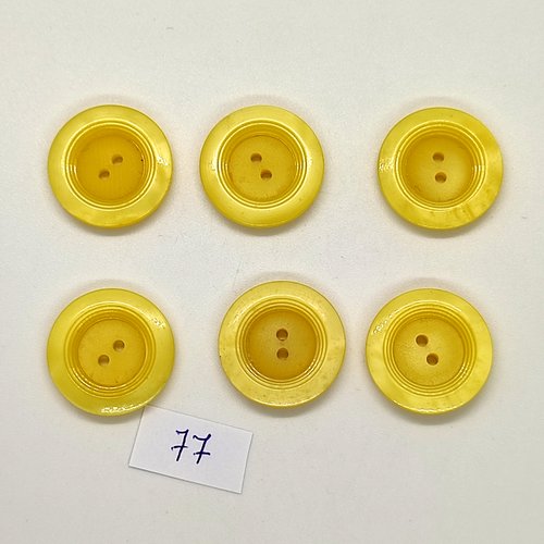 6 boutons en résine jaune - 22mm - 77