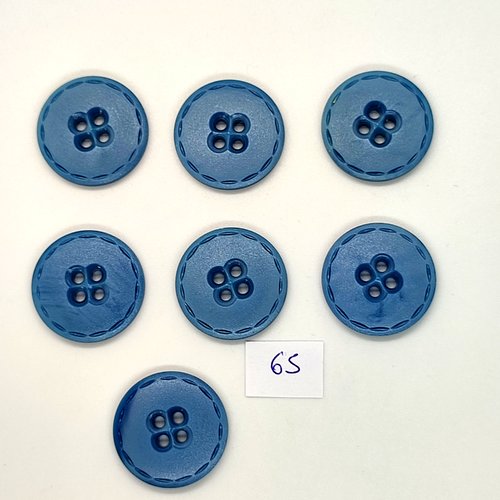 7 boutons en résine bleu - 23mm - 65
