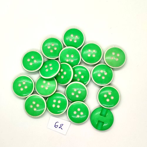 18 boutons en résine vert et blanc - 17mm - 62