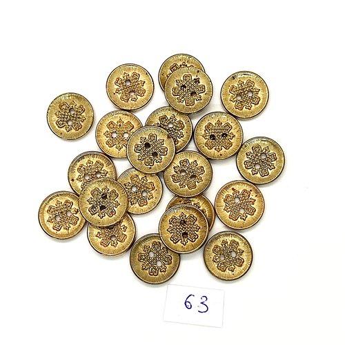 22 boutons en métal doré - 14mm - 63