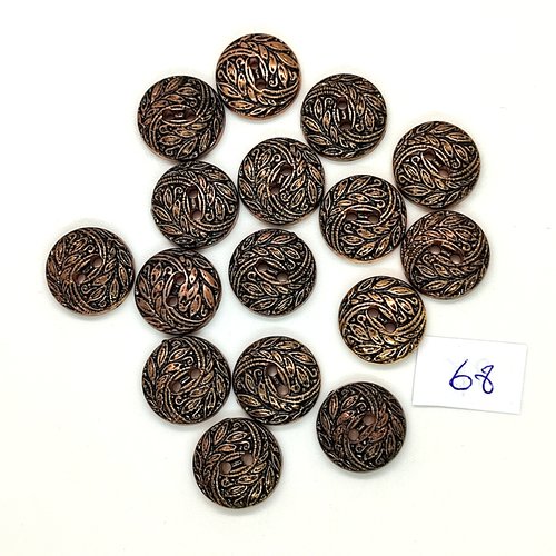 16 boutons en résine bronze / doré - 15mm - 68