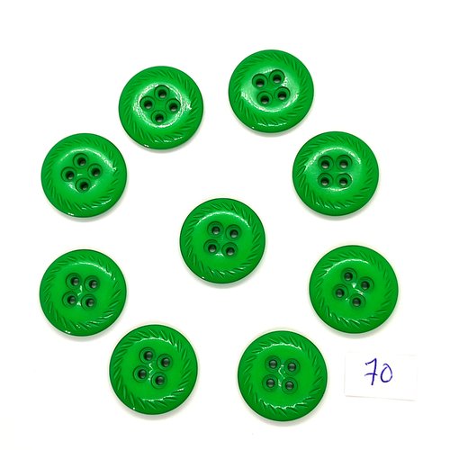 9 boutons en résine vert - 22mm - 70