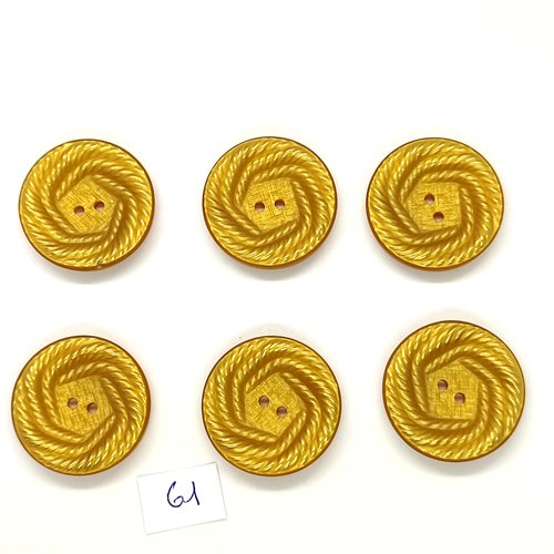 6 boutons en résine jaune (ocre) - 31mm - 61