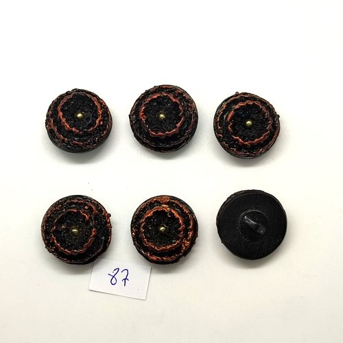 6 boutons en résine marron - 23mm - 87