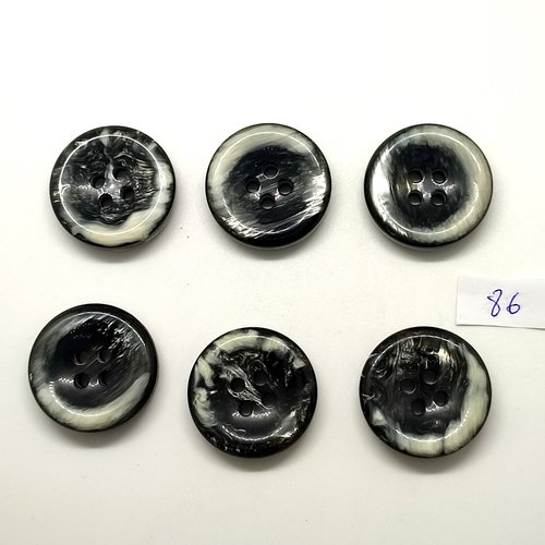 6 boutons en résine gris et blanc - 27mm - 86