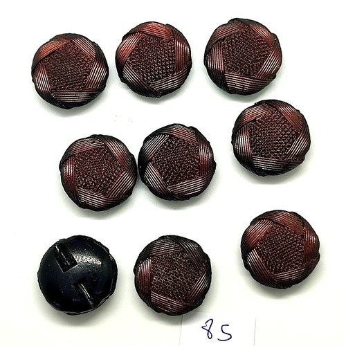9 boutons en résine marron - 21mm - 85