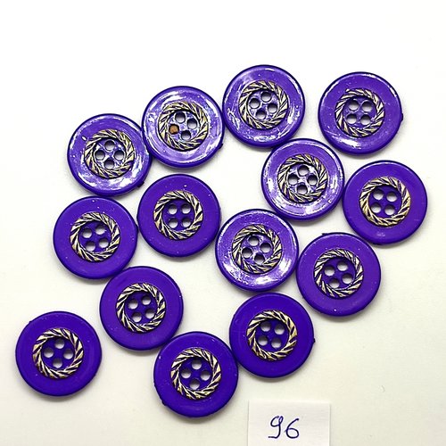 14 boutons en résine violet et argenté - 18mm - 96